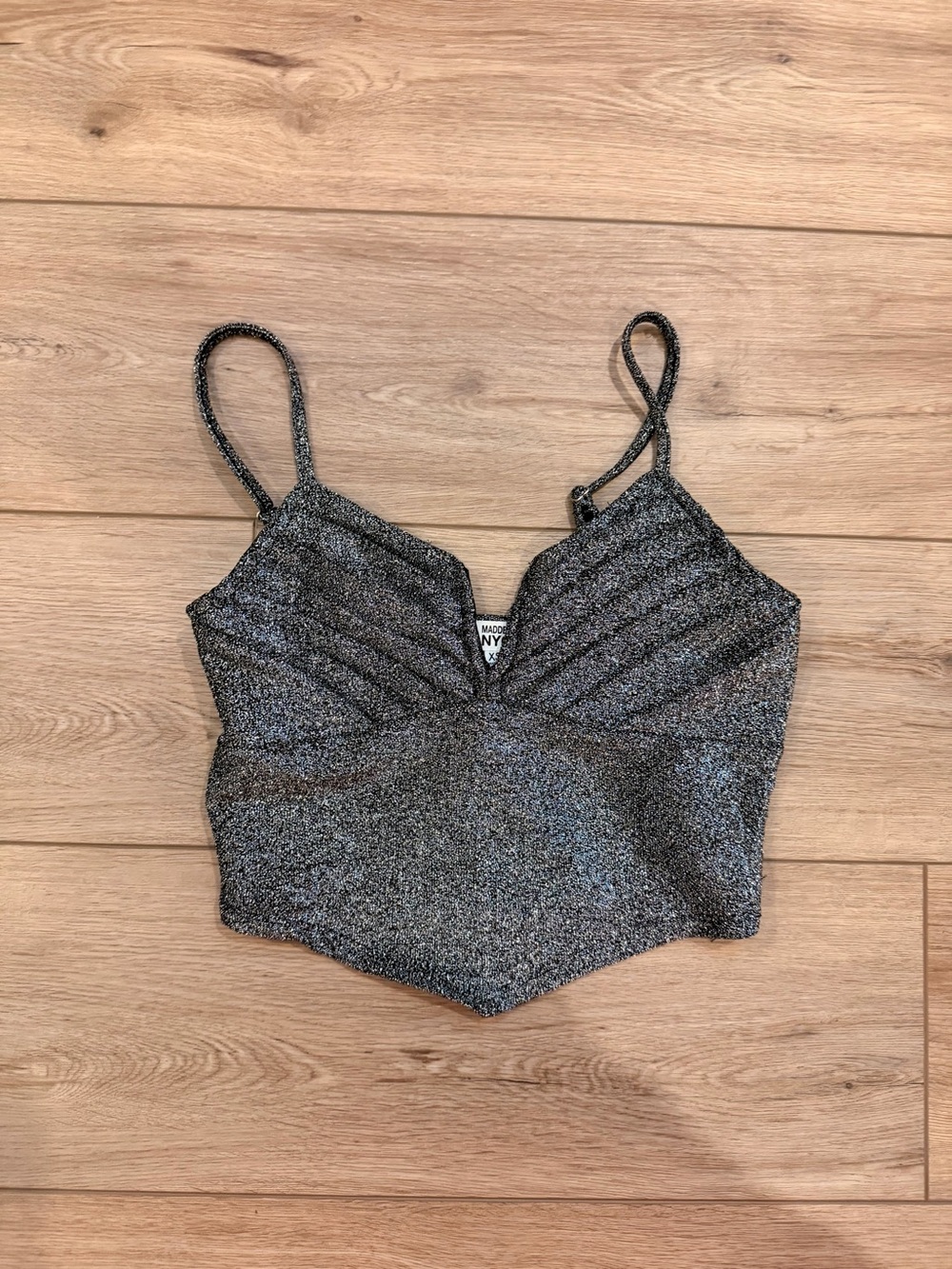 Metallic Charcoal V-Neck Crop Camisole